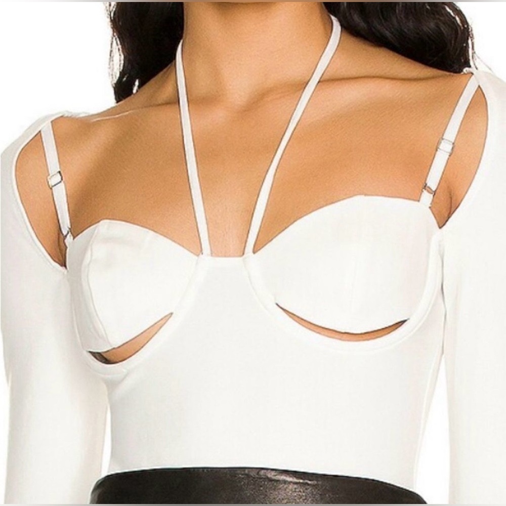 NBD x REVOLVE Kara White Underwire Cutout Long Sleeve Bodysuit M NWT